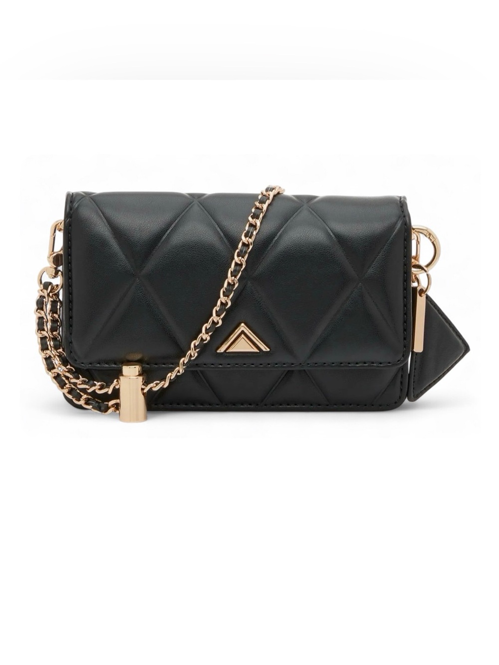 ALDO Fititall Black Quilted Gold Chain Crossbody Clutch Bag
